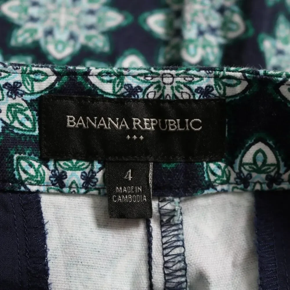 Banana Republic Navy Green Floral Geo Print Sailor Shorts 4